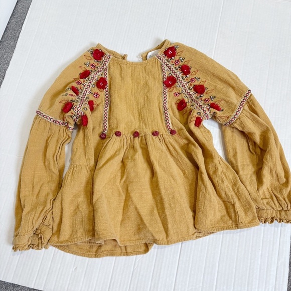 Zara Kids Embroidered Floral Pompom Tunic Top Size 9 Fall Pumpkin Patch School - Picture 2 of 11